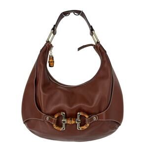 GUCCI Brown Leather Bamboo Amalfi Hobo Shoulder Bag
